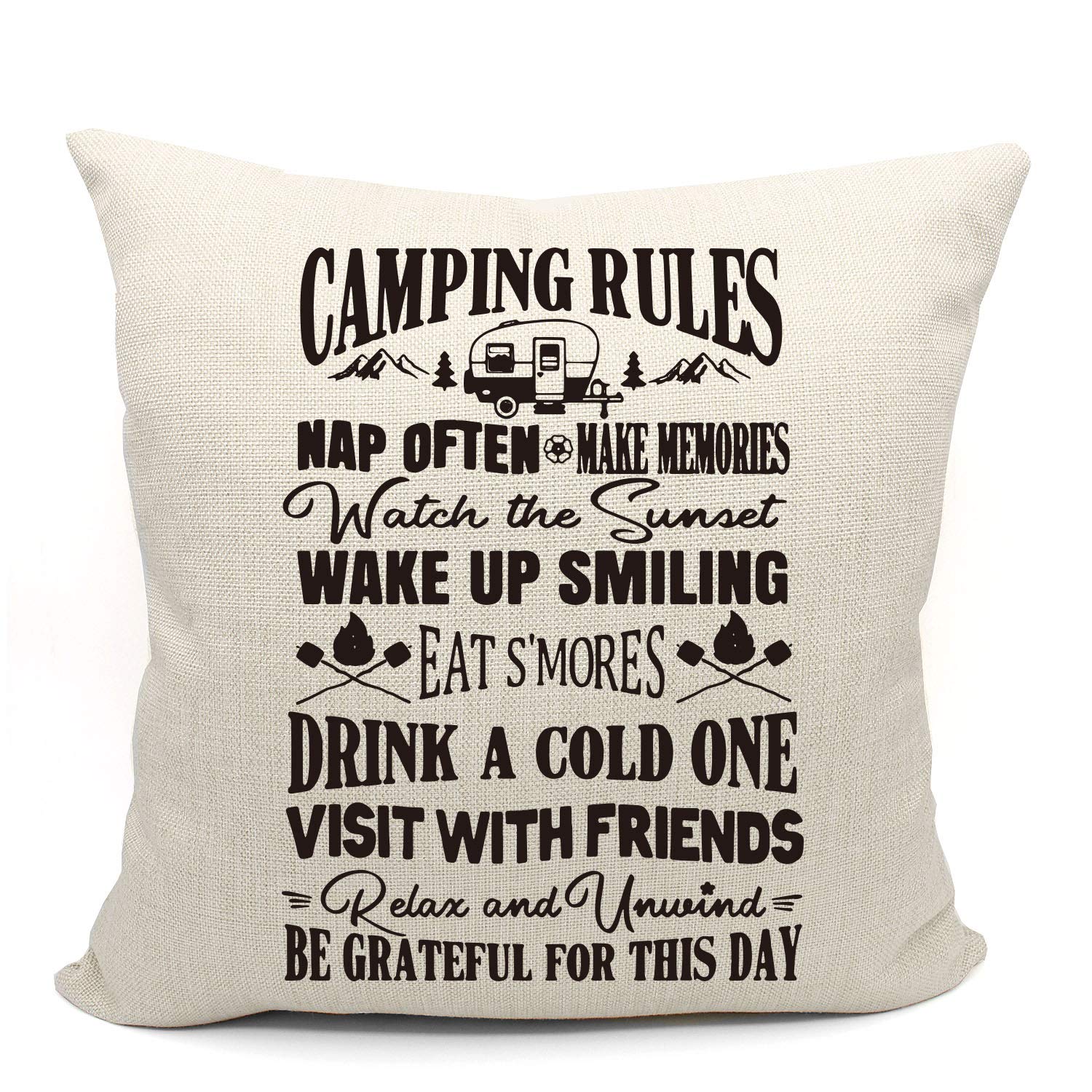 Mancheng-Zi Camping Rules Rv Pillows Throw Pillow Case, Travel Trailer Pillows, Rv Pillow Covers, 18 X 18 Inch Decorative Cotton