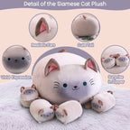 Sqeqe Siamese Cat Plush, Cute Siamese Cat Stuffed Animals Mommy With 4 Squishy Kitties In Her Tummy, Soft Siamese Cat Plushies P