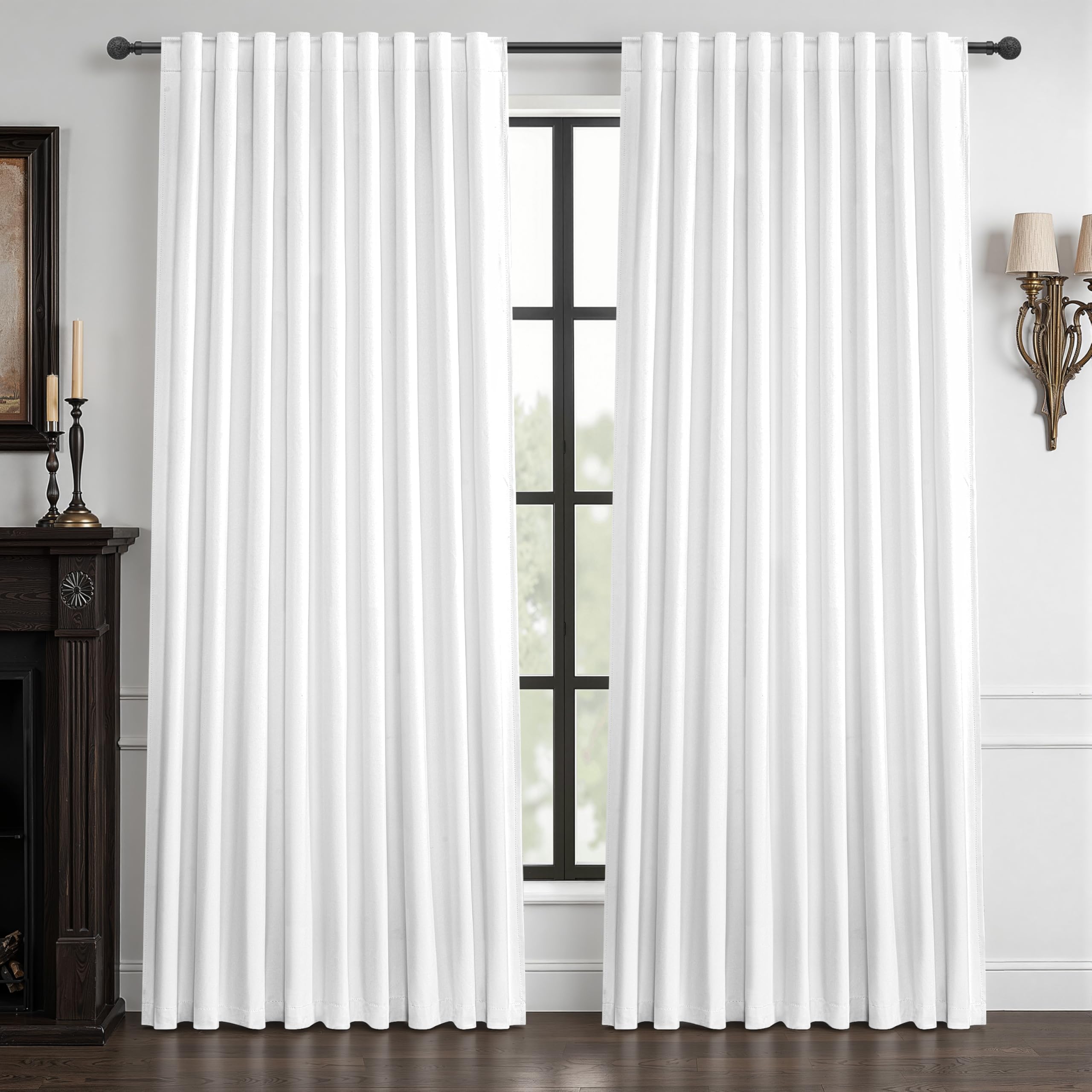 Pure White Blackout Curtains 60 Inches Extra Wide Modern Linen 84 Inch Length for Living Room, Boho Pleated Farmhouse Bedroom La