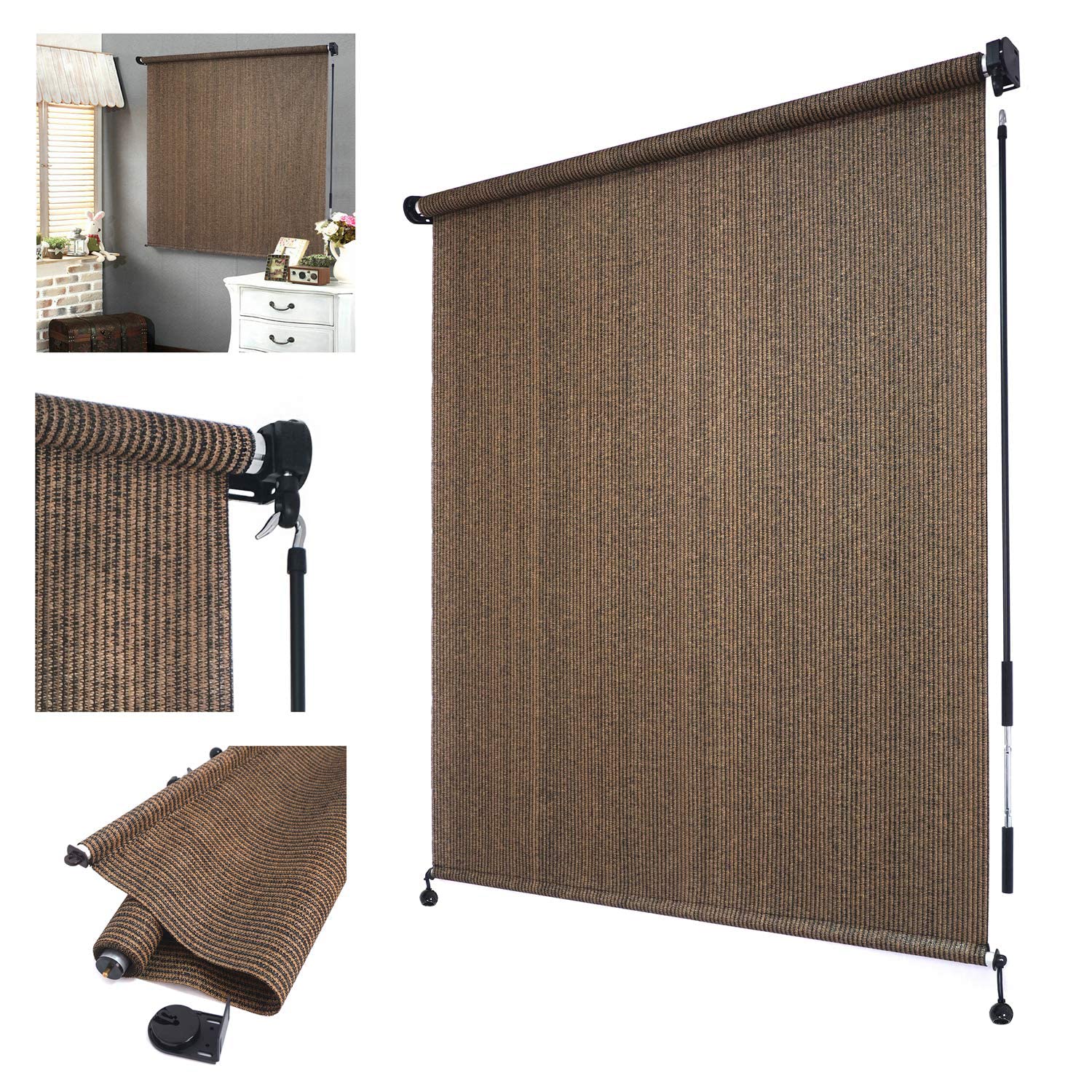 Httmt- Roller Shade Blind 6'W X 8'L Outdoor Roller Shade Blind Roll Up For Deck Porch Balcony Patio Light Filter [P/N: Et-Klb-Ht