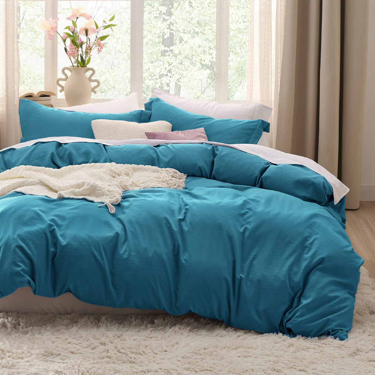 Bedsure Teal Duvet Cover Full Size - Soft Prewashed Full Duvet Cover Set, 3 Pieces, 1 Duvet Cover 80X90 Inches With Zipper Closu