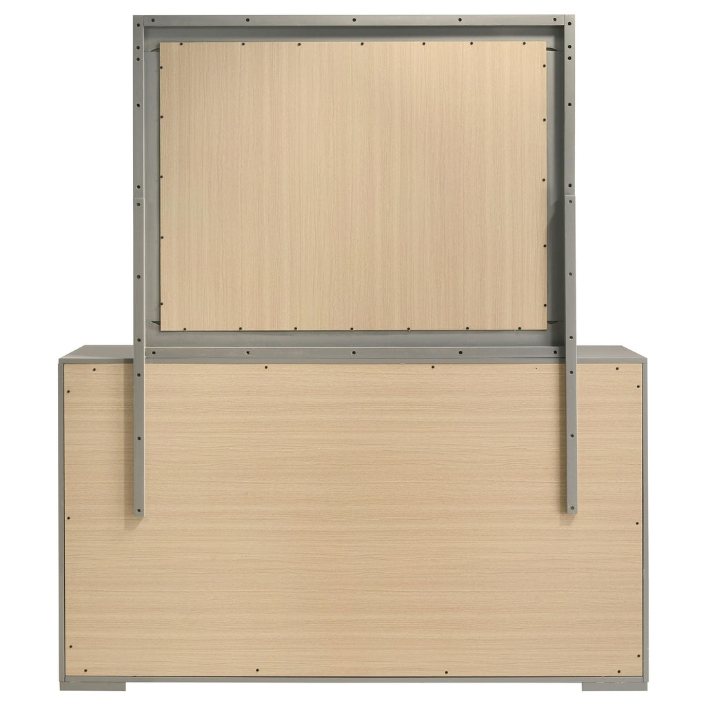 Coaster Home Furnishings Ives Contemporary 63-inch 6-Drawer Bedroom Dresser with Mirror Bedroom Clothing Storage Cabinet Wide Chest of Drawers Organizer Unit Grey High Gloss 224973M