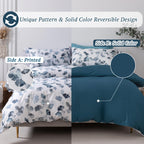 Mildly 100% Long-Staple Cotton Duvet Cover Set Light Navy Ginkgo Leaf Pattern Printed Comforter Cover 3Pcs, Ultra Soft & Breatha