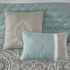 510 Design Luxe Quilted Comforter Set Modern Transitional Design, All Season Down Alternative Warm Bedding Matching Shams, Bedskirt, Decorative Pillow, Cal King, Shawnee Scrollwork Seafoam