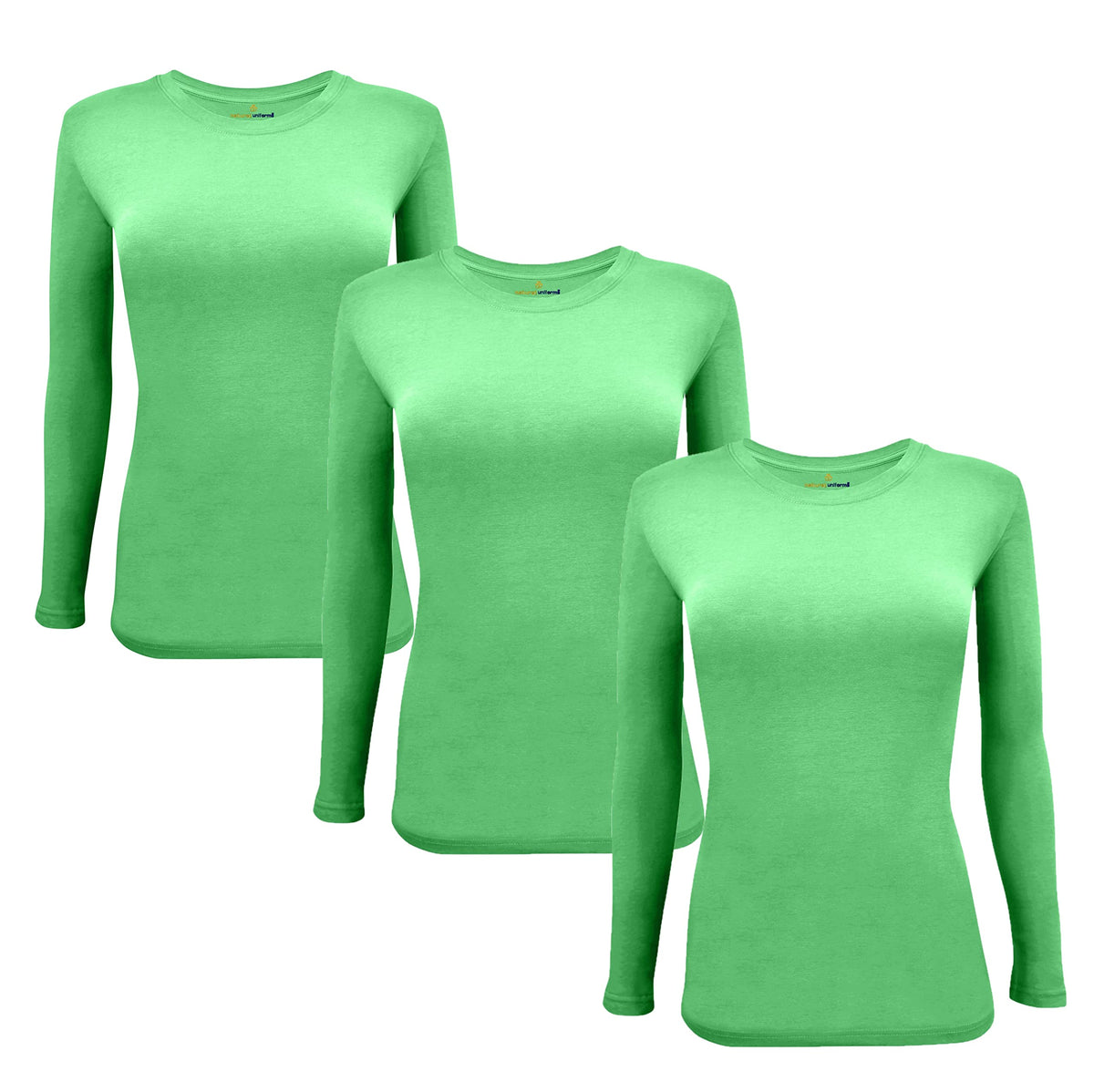 Natural Uniforms Womens Under Scrub Tee Crew Neck Long Sleeve T-Shirt-3-Pack (Medium, 3 Pack-Light Green)