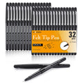 Woswel Black Felt Tip Pens, 32 Black Pens, 0.7Mm Medium Point Felt Pens, Felt Tip Markers Pens For Journaling, Note Taking, Plan