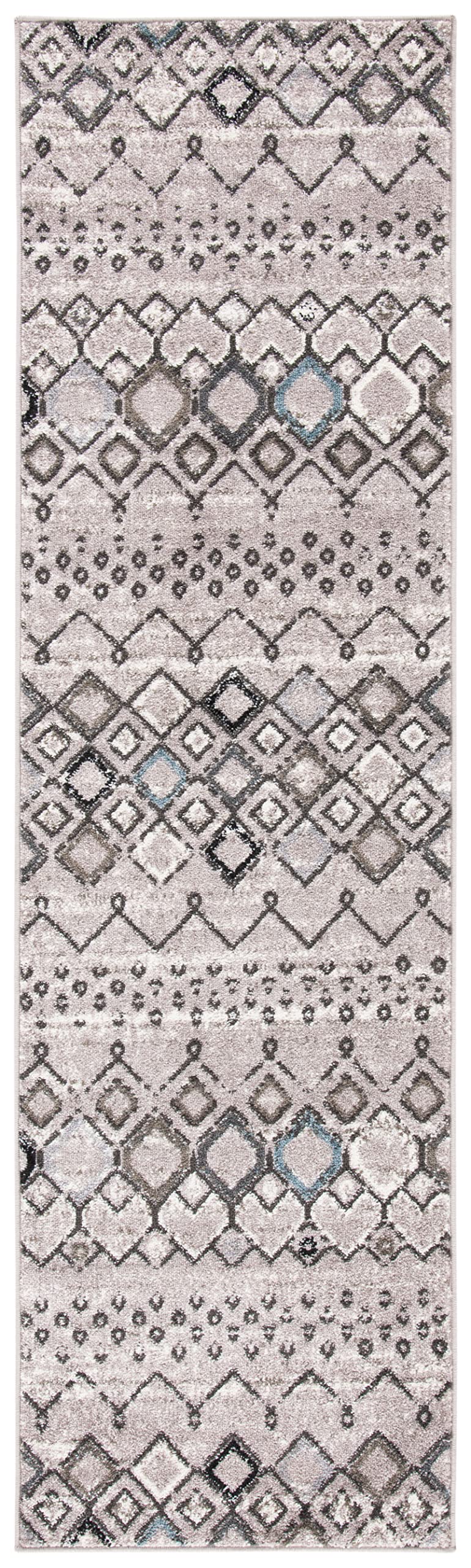 Safavieh Amsterdam Collection Runner Rug - 2'3'' X 20', Light Grey & Brown, Moroccan Boho Design, Non-Shedding & Easy Care, Idea