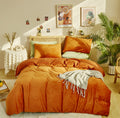KAREVER Burnt Orange Velvet Comforter Queen Solid Rust Color Flannel Velvet Bedding Comforter Set All Caramel Colour 3 PCs Shagg