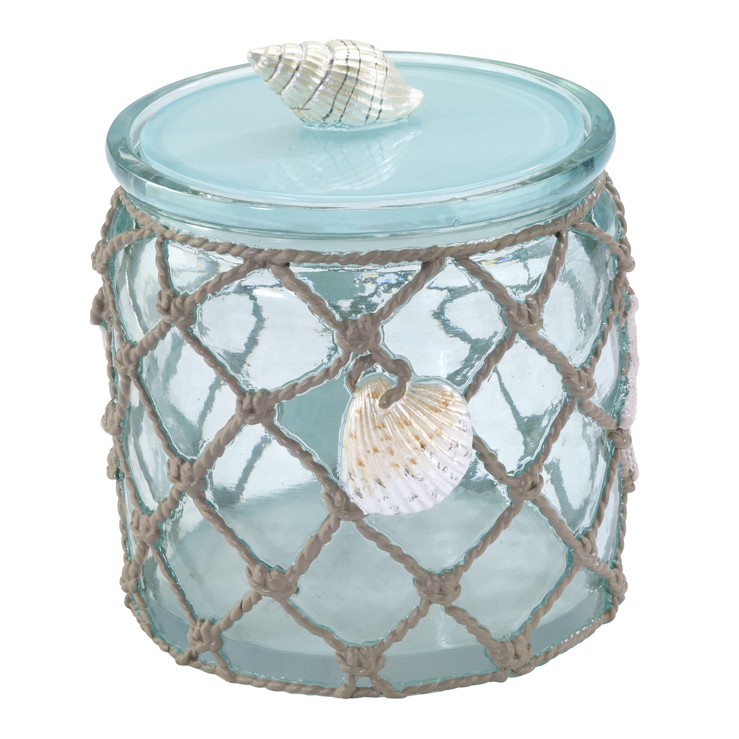 Avanti Linens - Covered Jar, Resin Countertop Organizer, Beach Inspired Bathroom Accessories (Seaglass Collection)