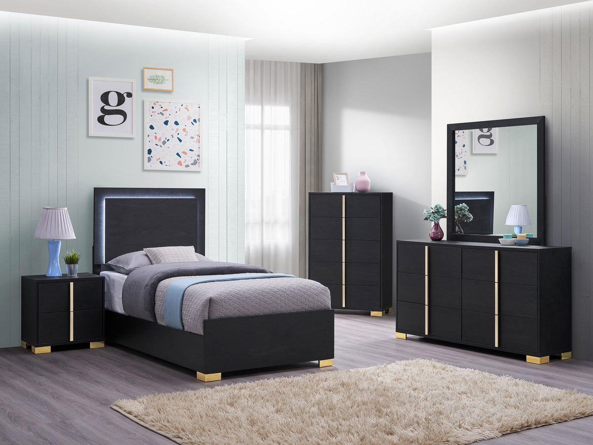 Coaster Home Furnishings Marceline 5-Piece Twin Bedroom Set with LED Headboard Black