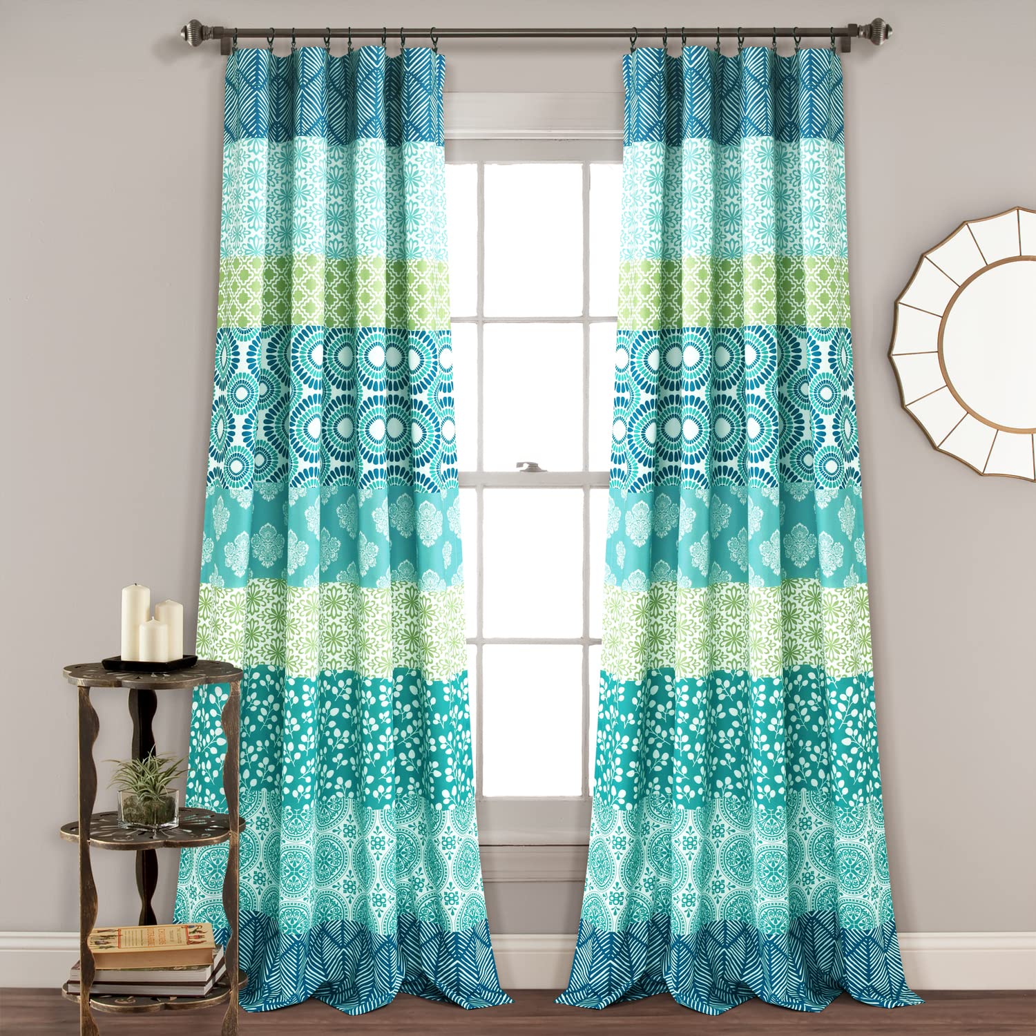 Lush Decor Bohemian Stripe Window Curtain Panels, Pair, 52' W X 108' L, Blue & Green - Colorful Extra Long Curtains - Maximali