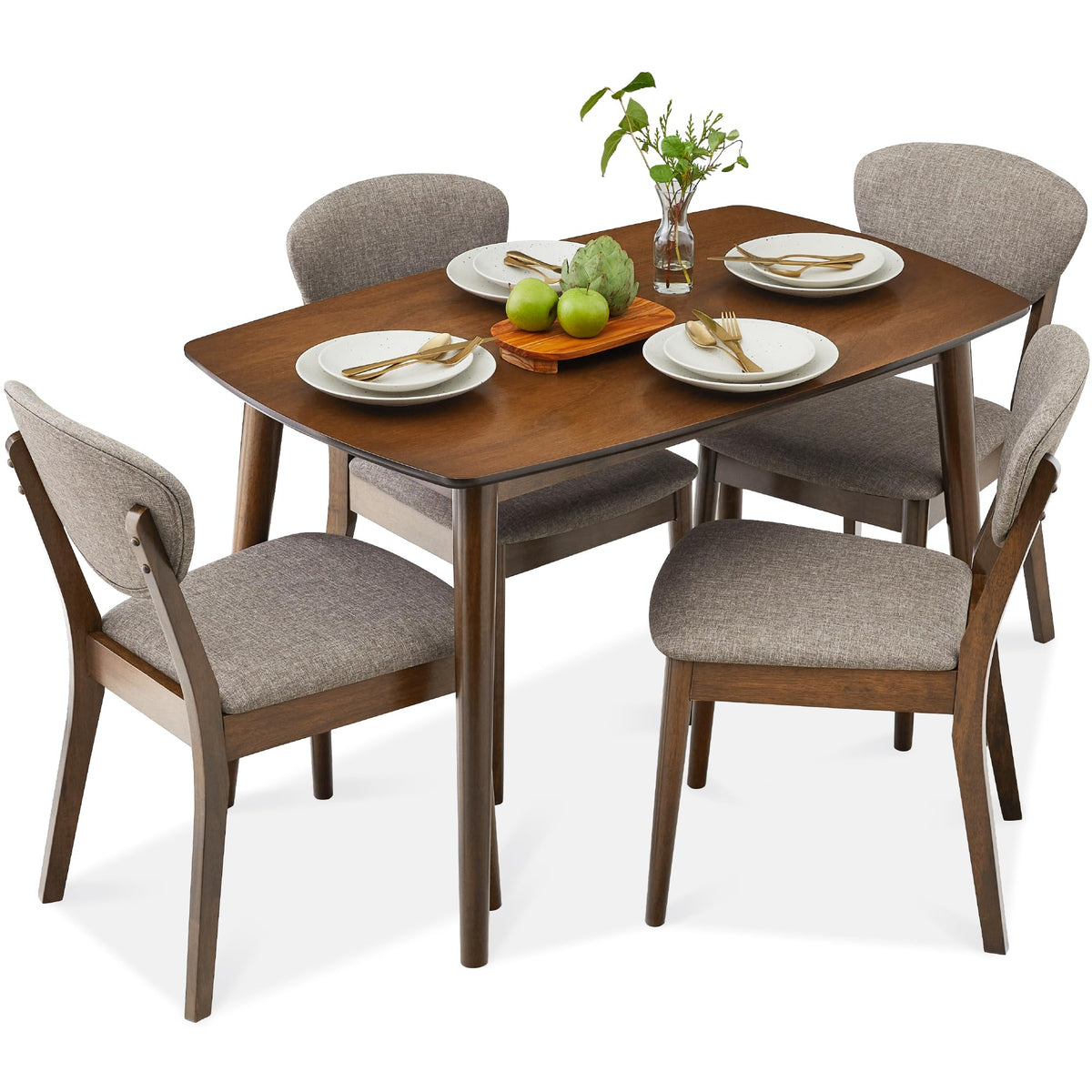 Best Choice Products 5-Piece Dining Set, Compact Mid-Century Modern Table & Chair Set for Home, Apartment w/ 4 Chairs, Padded Se