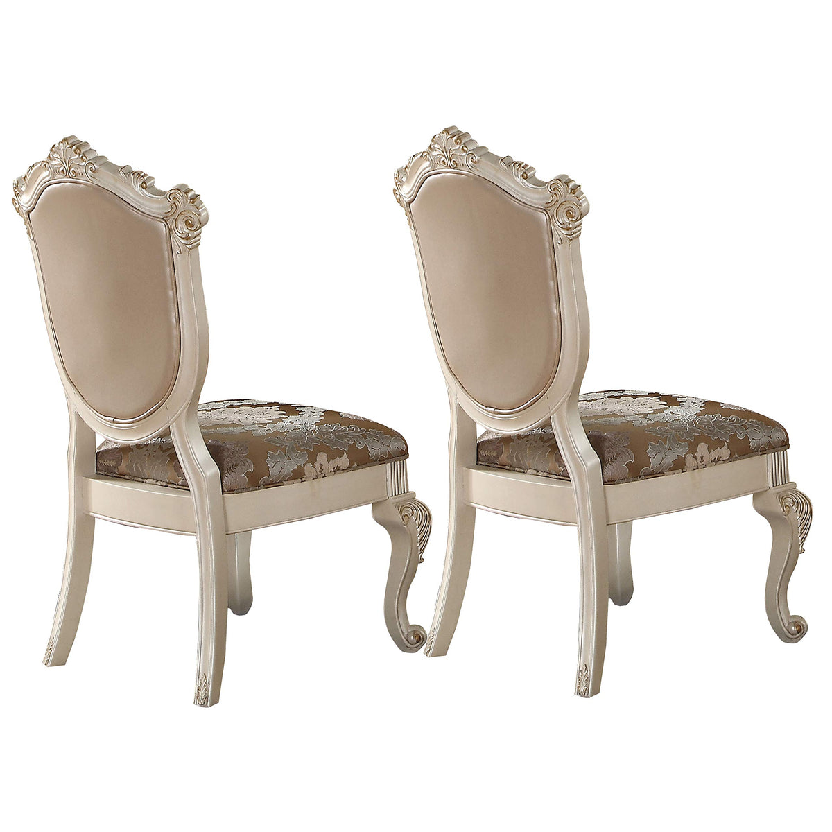 Benjara Faux Leather Upholstered Wooden Side Chair With Cabriole Legs, Set Of Two, White And Brown