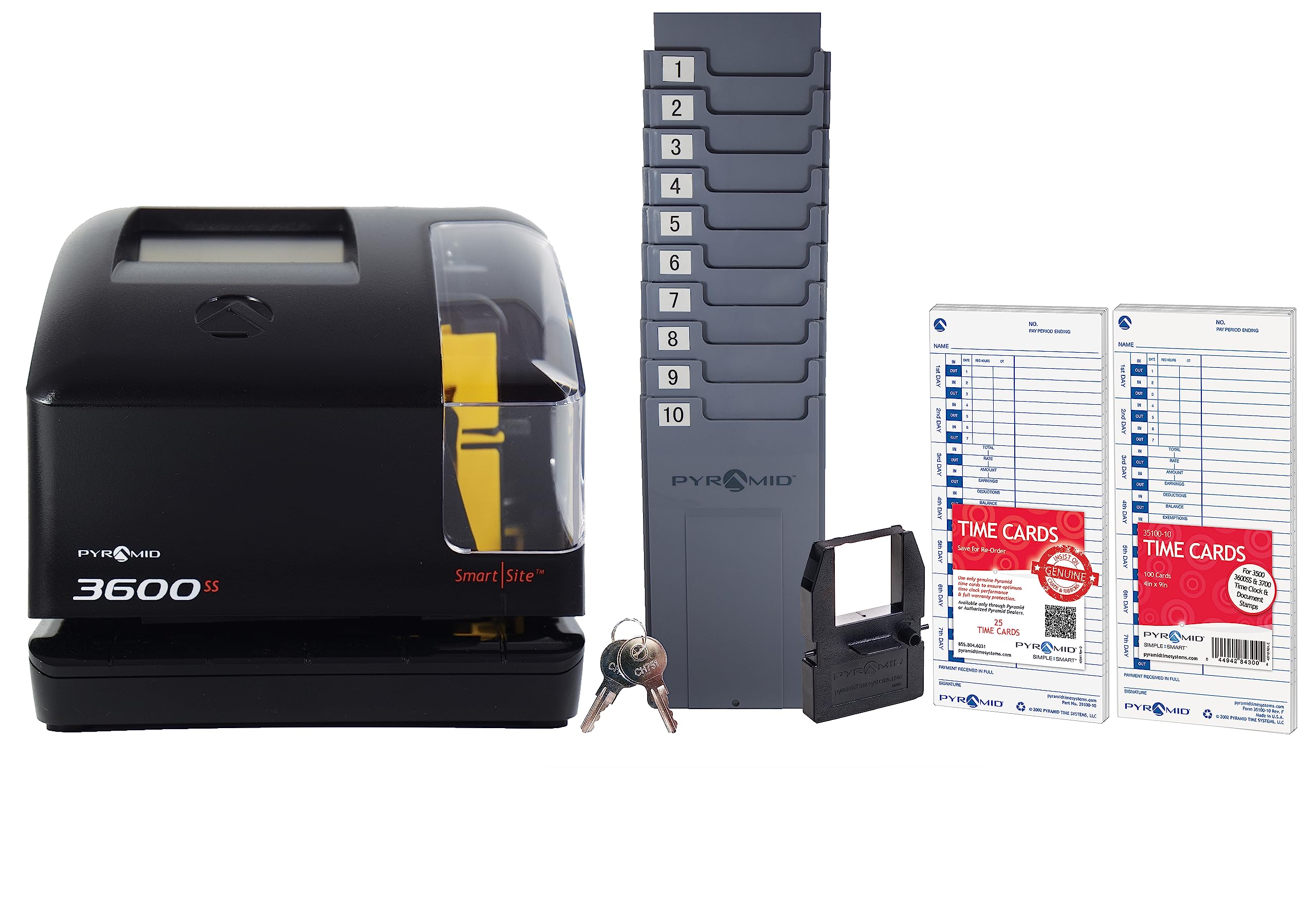 Pyramid Time Systems - Model 3600Ssk1 Smart Site Time Clock And Document Stamp, Smartsite Red Led Alignment Light, Tri-View Wind