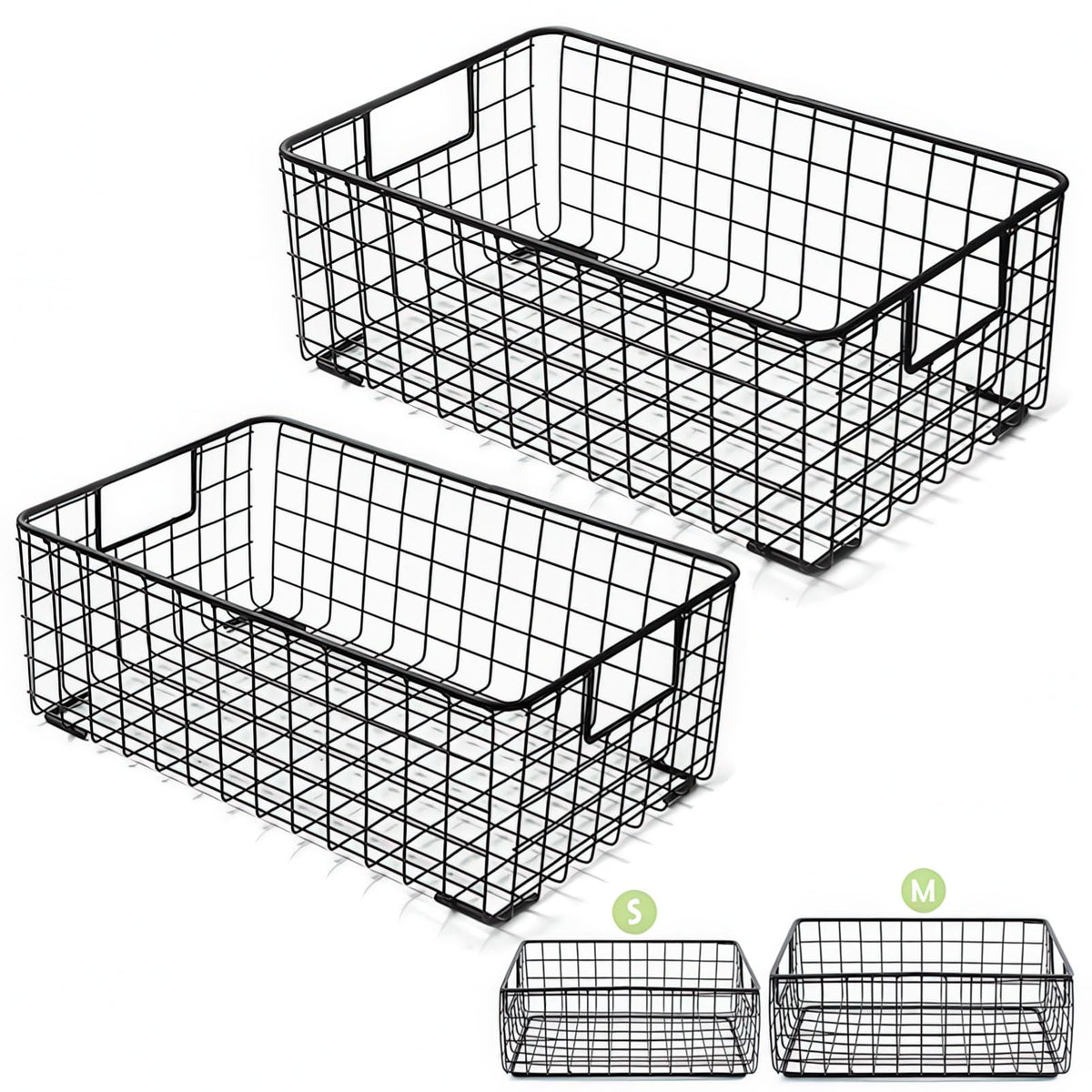 Kingrol 2 Pack Wire Storage Baskets with Handles, Metal Organizer Basket Bins for Home, Office, Nursery, Laundry Shelves Organiz