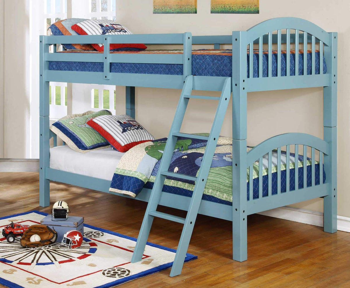 81'.25' X 42'.5' X 62'.5' Blue Solid and Manufactured Wood Twin/Twin Arched Wood Bunk Bed