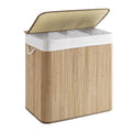 SONGMICS Laundry Hamper, 39.6 Gallons (150L), 3-Section Laundry Basket, Laundry Hamper with Lid, Bamboo, Foldable, Removable and