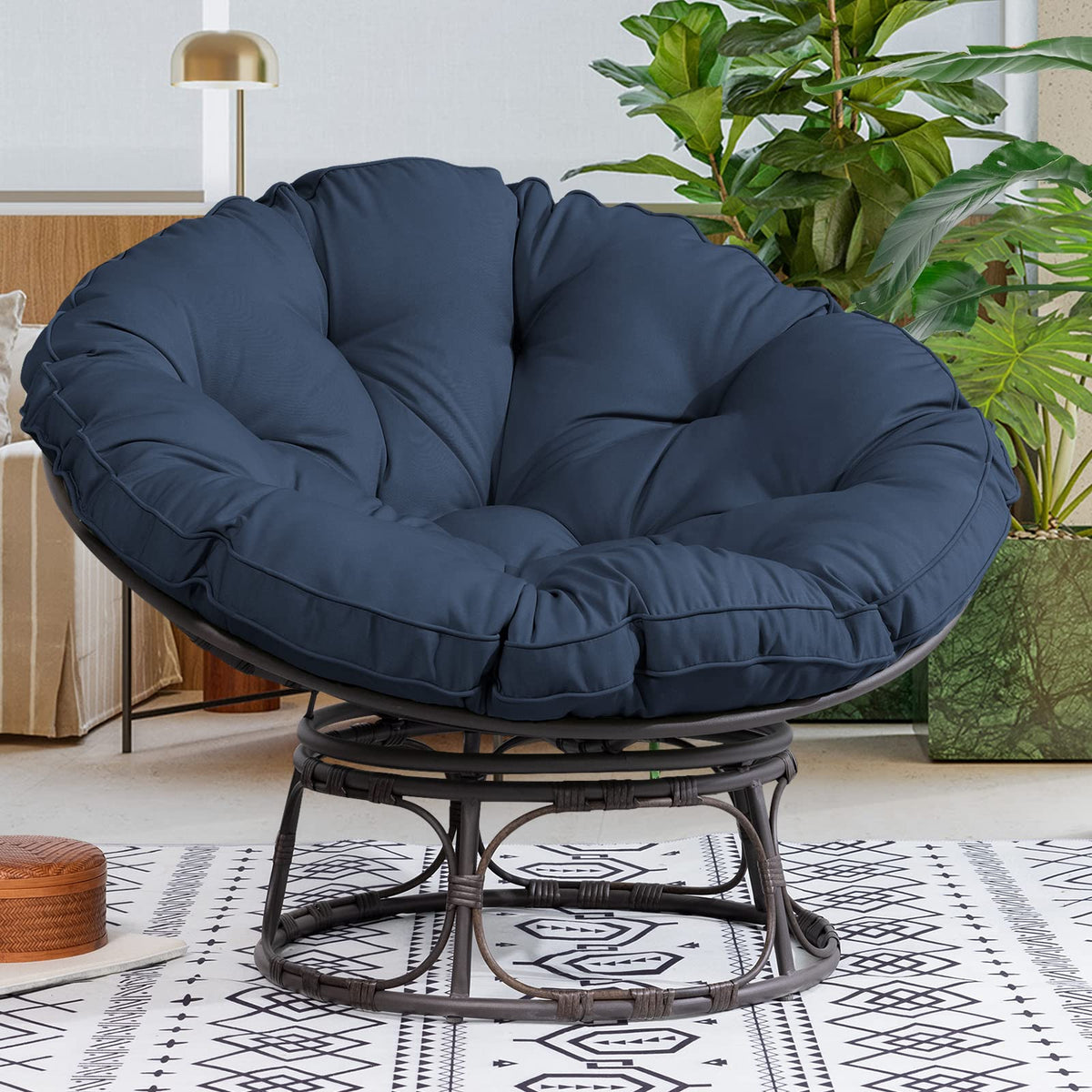 Gardenbee Papasan Chair 46' Wicker Papasan Lounge Chair With Cushion And Frame Large Saucer Chair, Lazy Chair, Round Chair, Cir