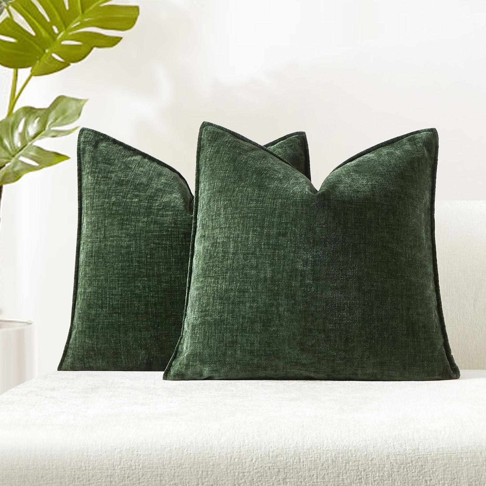 Juspurbet Green Chenille Throw Pillow Covers 26X26 Inch Set Of 2 Decorative Soft Textured Cushion Cases For Living Room Sofa Cou