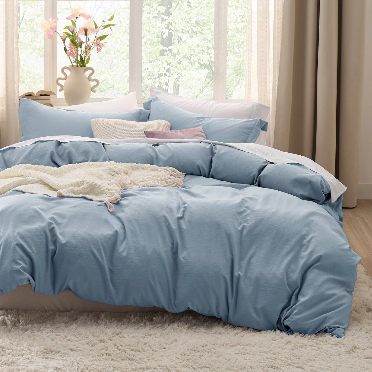 Bedsure Mineral Blue Duvet Cover King Size - Soft Prewashed Set, 3 Pieces, 1 Duvet Cover 104X90 Inches With Zipper Closure And 2