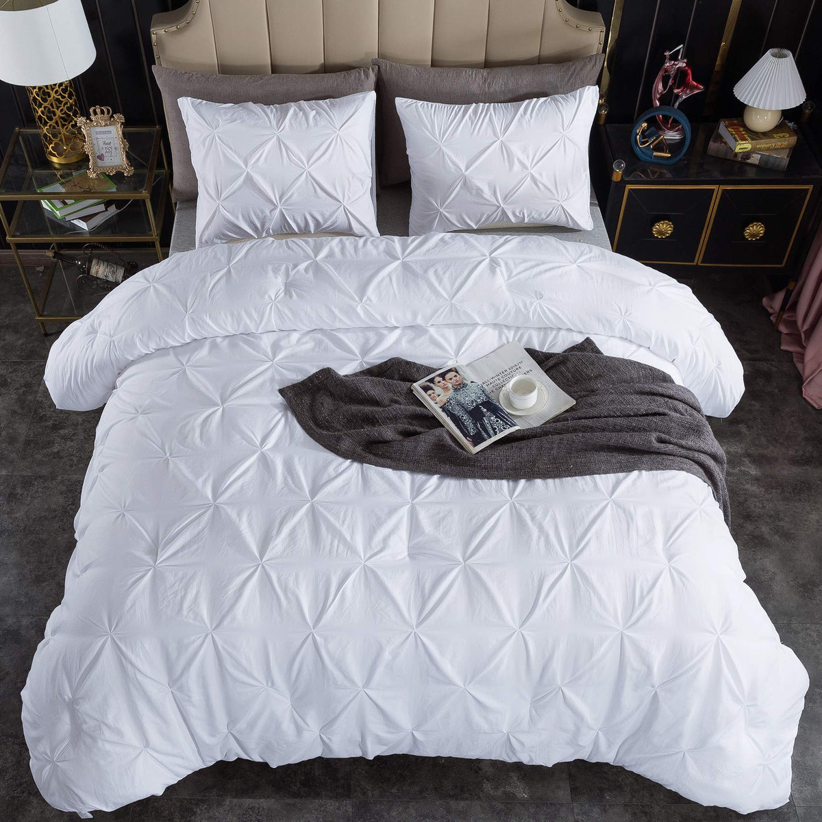 Andency White King Comforter Set, 3 Pieces Pinch Pleat Comforter Set, All Season Soft Lightweight Microfiber Down Alternative Co