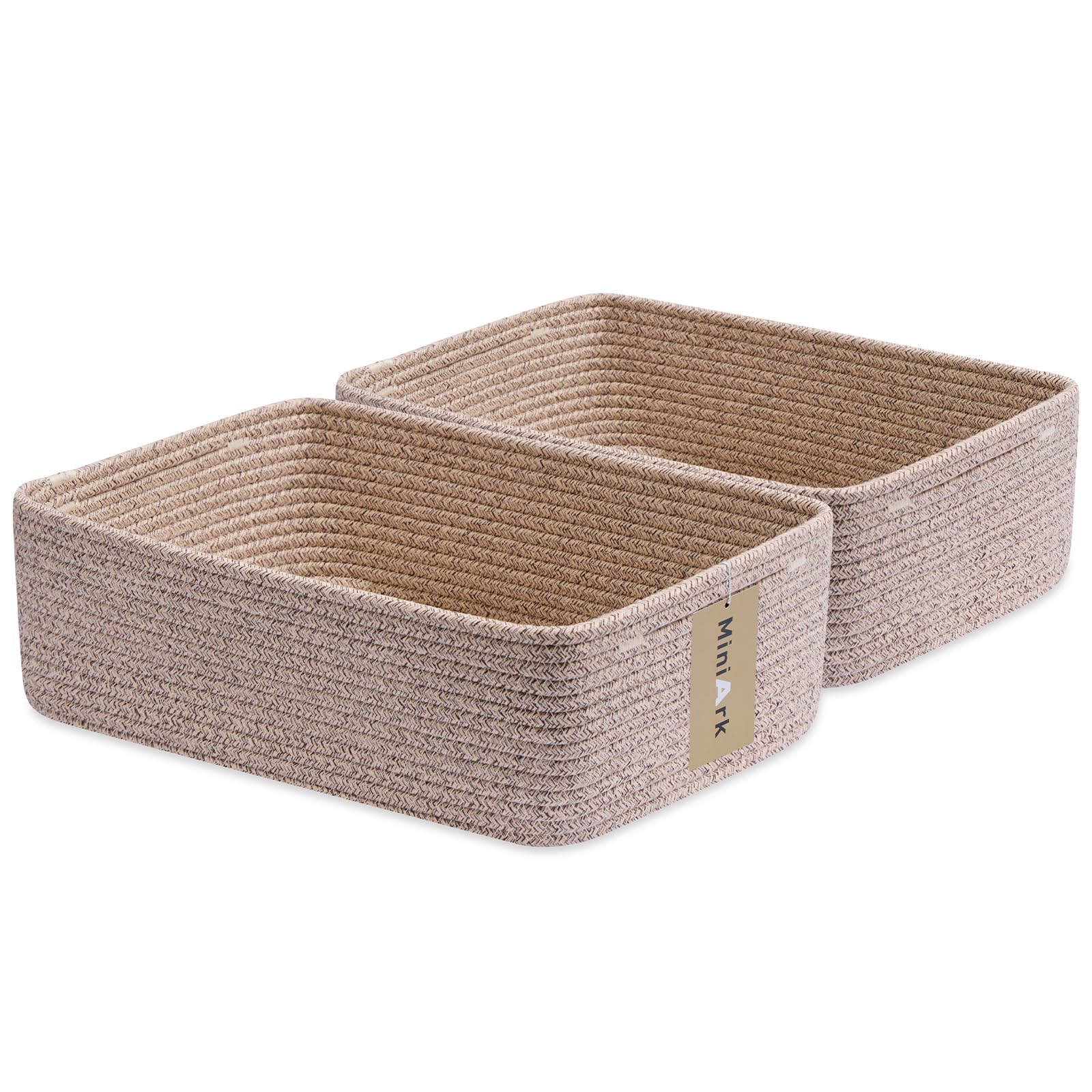 MiniArk Large Shallow Organizing Baskets 15x11x5.1 Inches - Rope Woven Storage Bins for Bathroom, Shelves, Cube Closet, Mixed Br