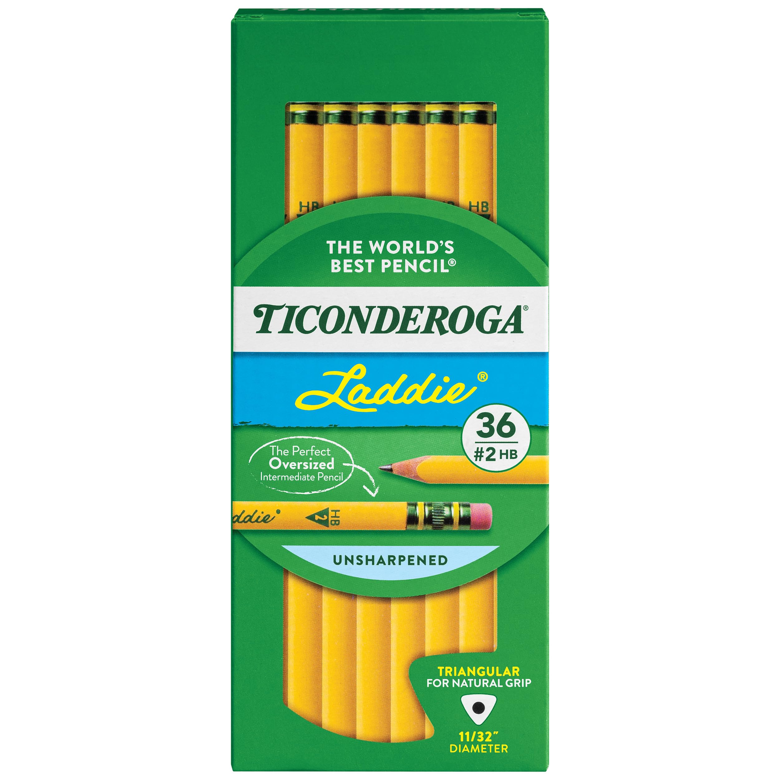 Ticonderoga Tri-Write Pencils, With Erasers, #2 Lead, Yellow, Pack Of 36