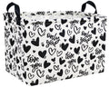 MYFLOCY Large Valentines Day Basket Heart Shaped Storage Bin for Gifts Collapsible Organizer Room Decor (Black Hollow Entity Lo