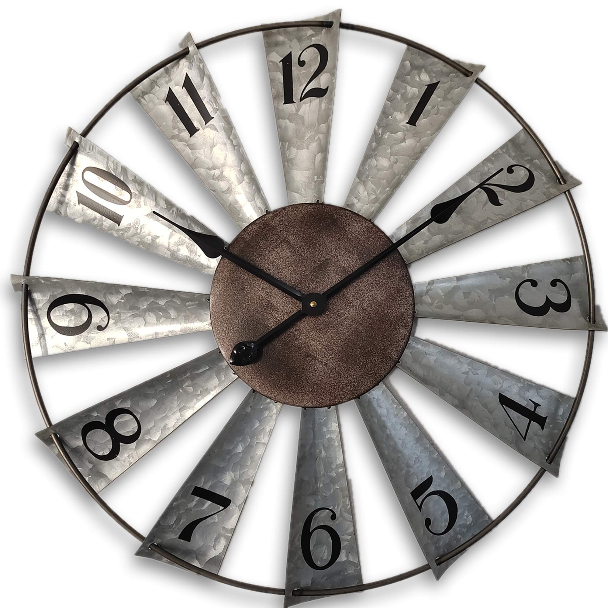 Mrocioa 24inch Windmill Distressed Metal Wall Clocks Rustic Large Decorative Clock Oversized Farmhouse Decor,Non Ticking,Battery