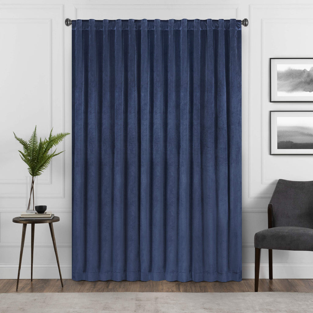Eclipse Harper Velvet Rod Pocket Curtains For Bedroom, Single Panel, 50 In X 63 In, Navy