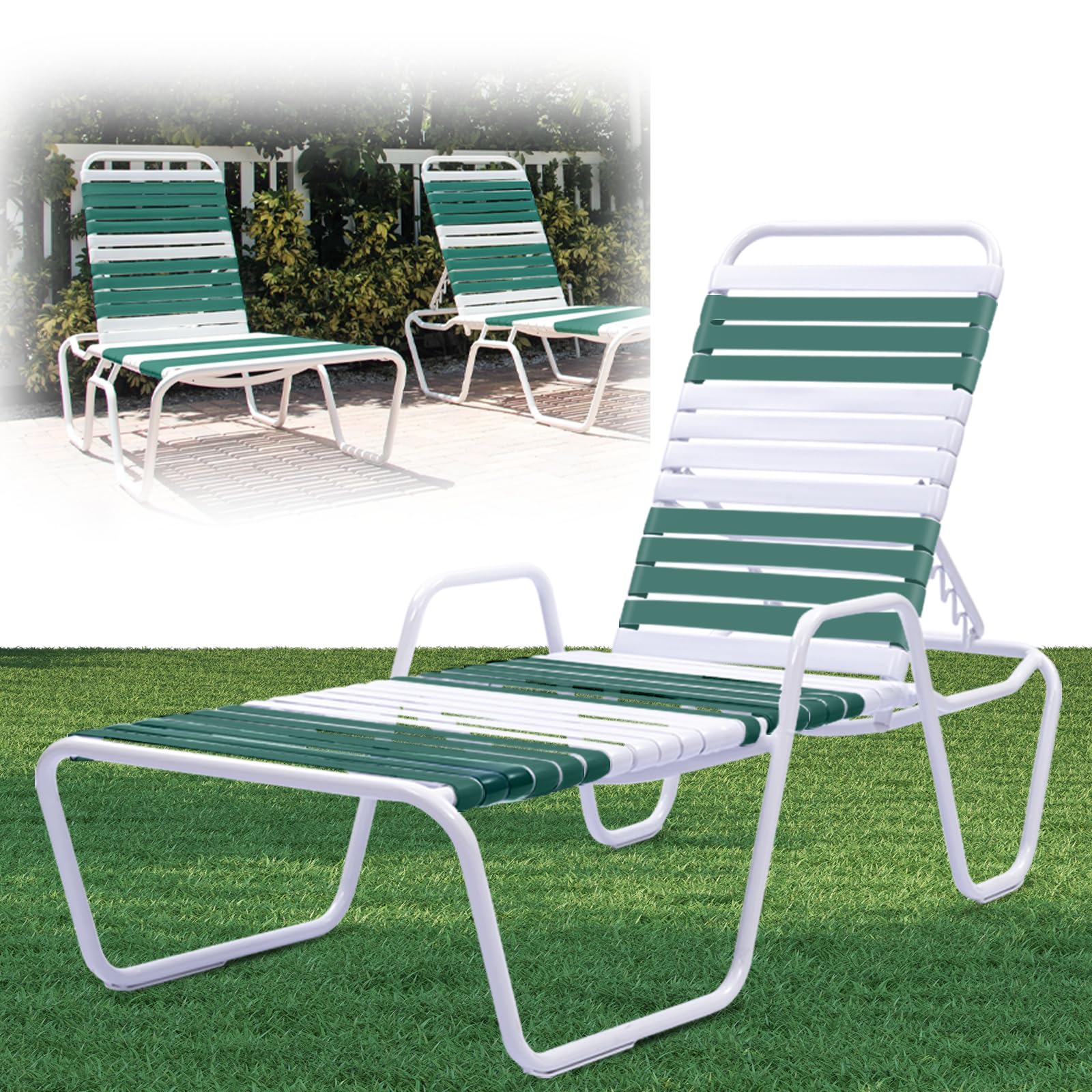 Lukloy 2' Wide Vinyl Straps For Patio Chairs Repair 20Ft Long Patio Garden Furniture Replacement Straps With 20 Rivets, Dark Green