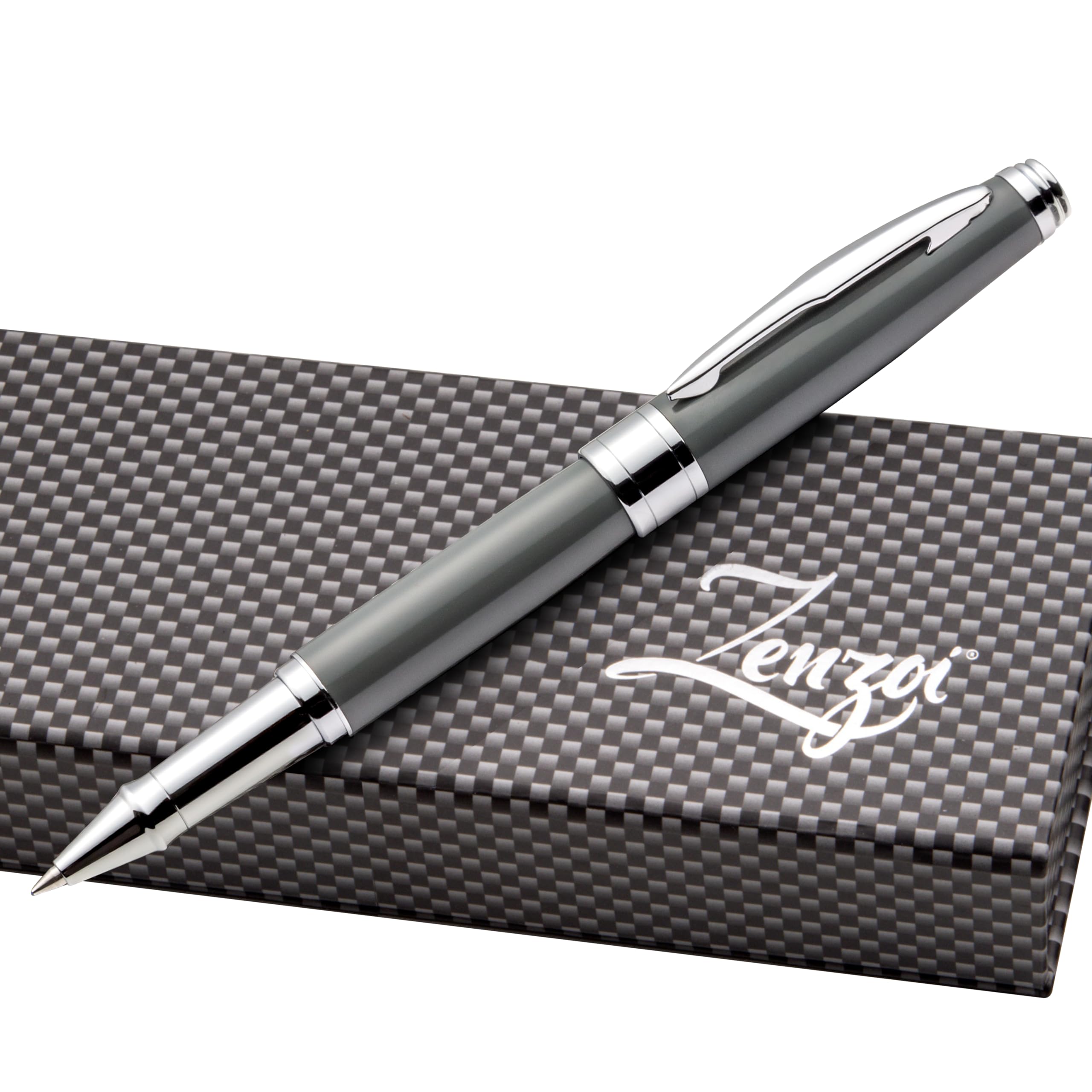 Zenzoi Elegant Pen - Grey Executive Rollerball Pen. Smooth Writing Fine Point Roller Gel Ink. Fancy, Luxury Pen For Men Or Women