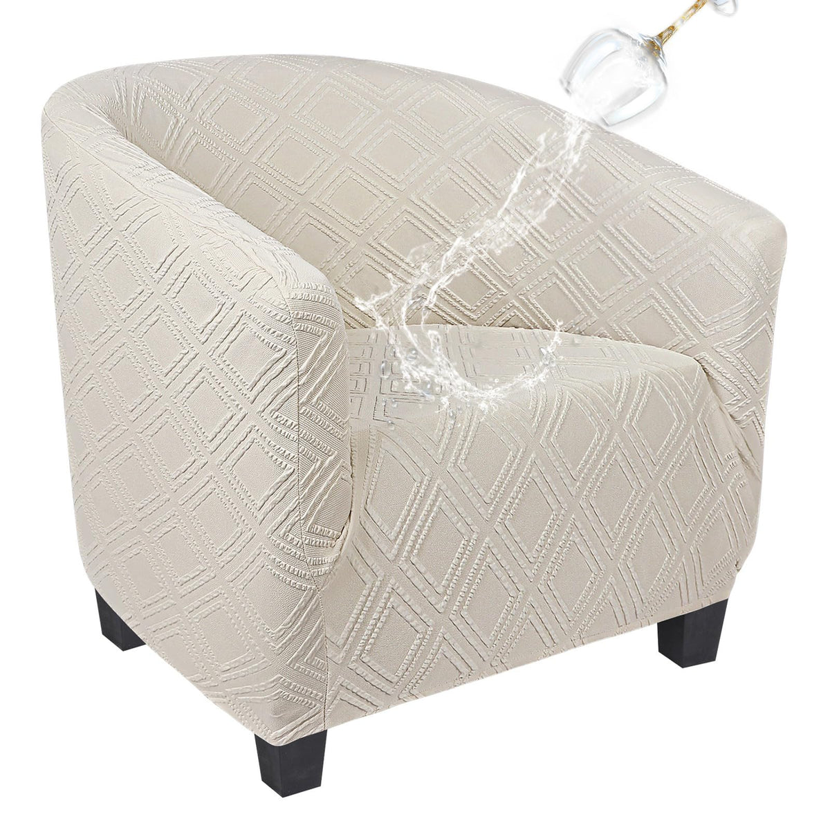 Searchi Waterproof Club Chair Slipcover Stretch Barrel Chair Covers Jacquard Tub Chair Slipcovers Spandex Armchair Sofa Cover Re