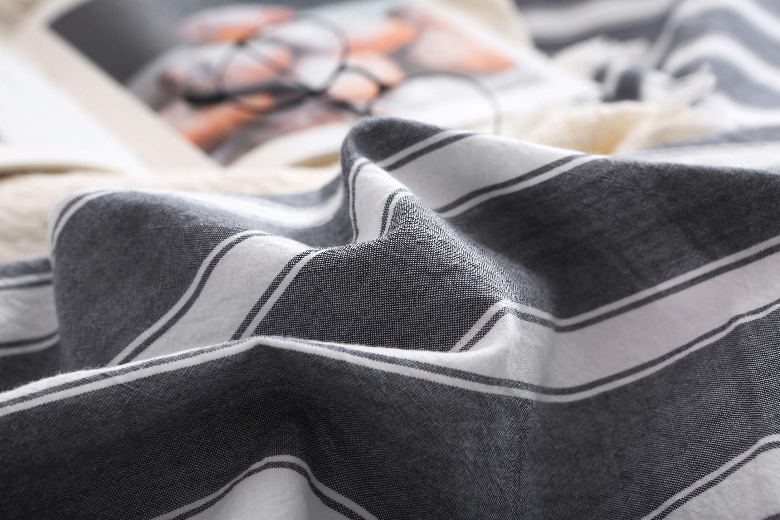 F.Y.Dreams 100% Washed Cotton Duvet Cover For Weighted Blanket 60X80 Inches With 8 Ties, Zipper On Long Side/Stripe Grey/Just Du