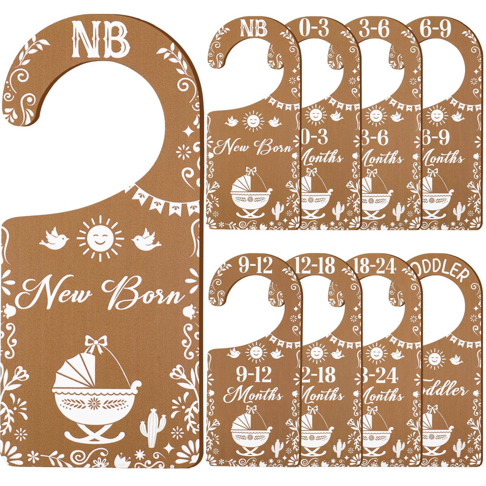CORNER LACE Baby Closet Dividers 8PCS, Mexican Talavera Wooden Double-Sided Clothes Size Hanger/Organizer from Newborn to Toddle
