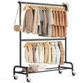 MISSLO Heavy Duty Clothes Rack for Hanging Clothes Double Rod Rolling Clothing Rack Heavy Duty on Wheels for Coat, Garment, Matt