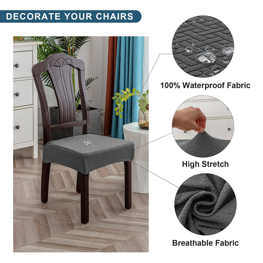 Genina Waterproof Seat Covers For Dining Room Chair Covers Waterproof Dining Chair Covers (6 Pcs-Rear-Gapped, Grey)