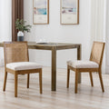 Bestano Farmhouse Rattan Dining Chairs Set Of 2 Natural Wood Dining Room Chairs Rectangle Cane Country Kitchen Chairs Upholstere