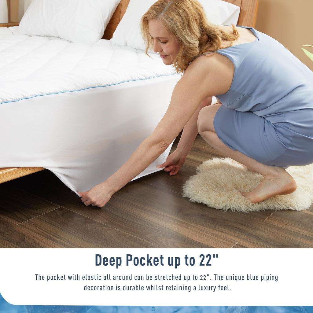 Homtec Cooling Mattress Pad Twin Xl Size Mattress Cover For College Dorm Quilted Mattress Protector Extra Deep Pocket 18-22'' Th