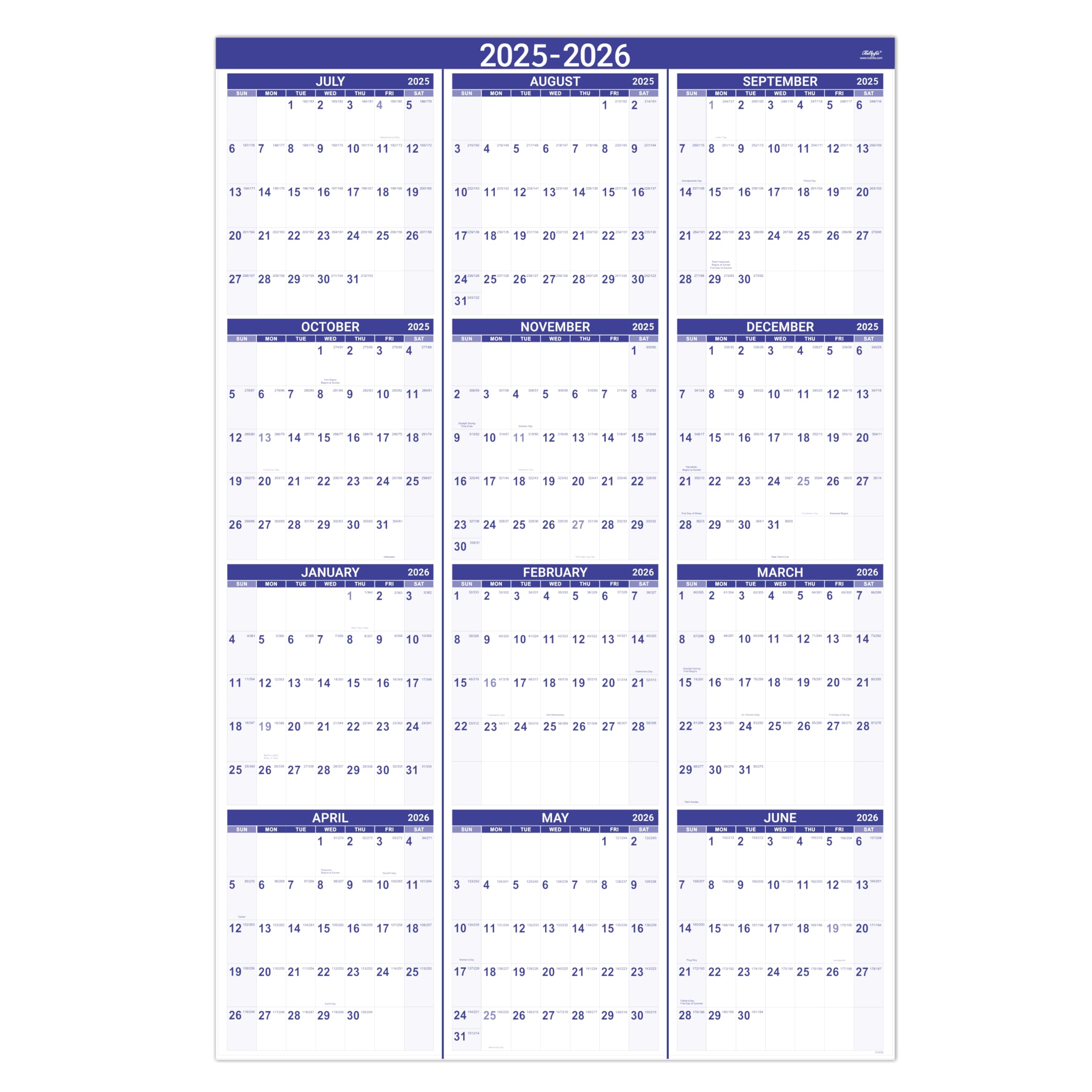 Yearly Wall Calendar 2025-2026 - Jul 2025 - Jun 2026, Yearly Calendar 2025-2026, 12 Month Calendar, Bonus Pocket, 34.3' X 22.8'