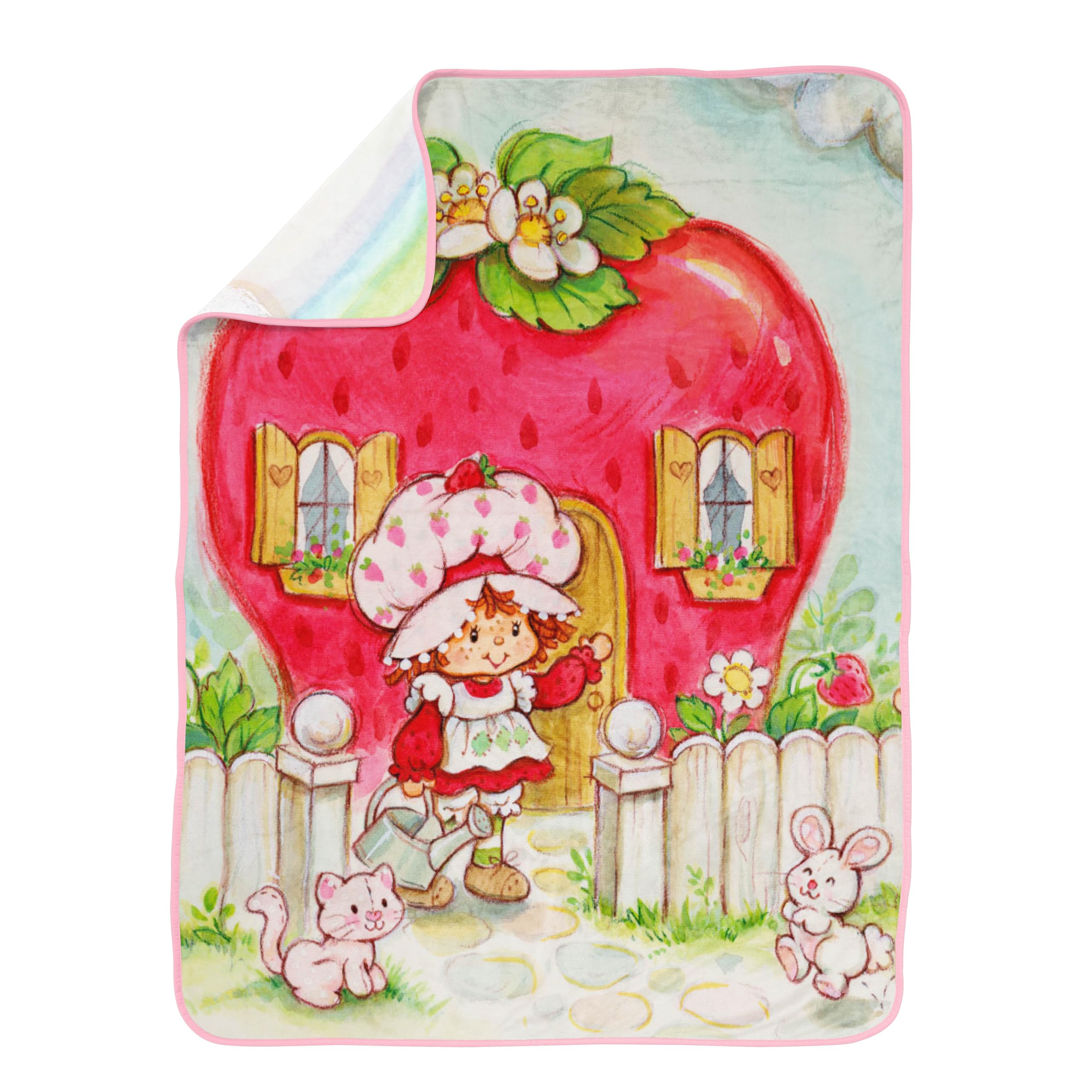 Strawberry Shortcake Berry Playhouse Plush Travel Throw Blanket - Measures 40 X 50 Inches - Kids Super Soft Lightweight Bedding