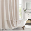 MitoVilla Boho Extra Long Shower Curtain 72 x 84, Tan 84 inch XL Polyester Linen Tassel Fabric Shower Curtain Set with Hooks for