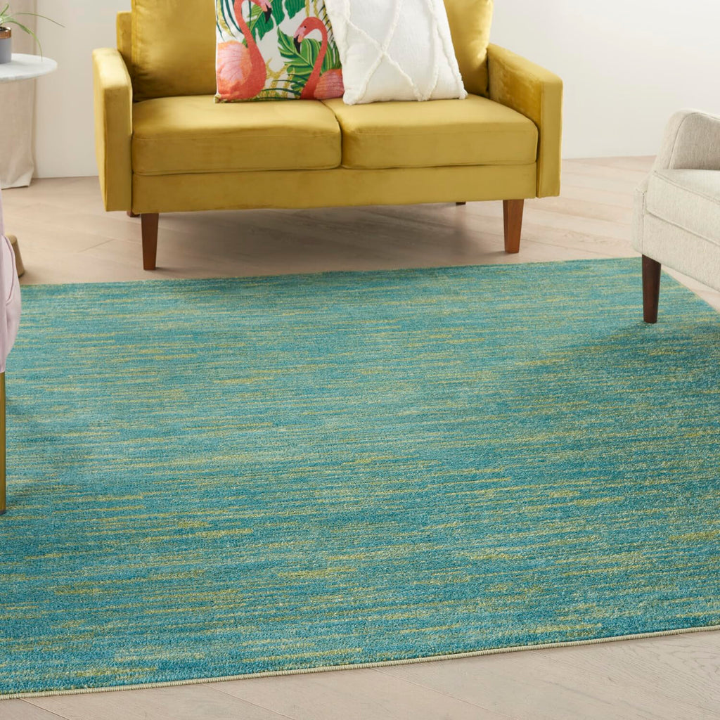 Nourison Essentials Indoor/Outdoor Blue Green 7' X Square Area -Rug, Easy -Cleaning, Non Shedding, Bed Room, Living Room, Dining Room, Backyard, Deck, Patio (7 Square)