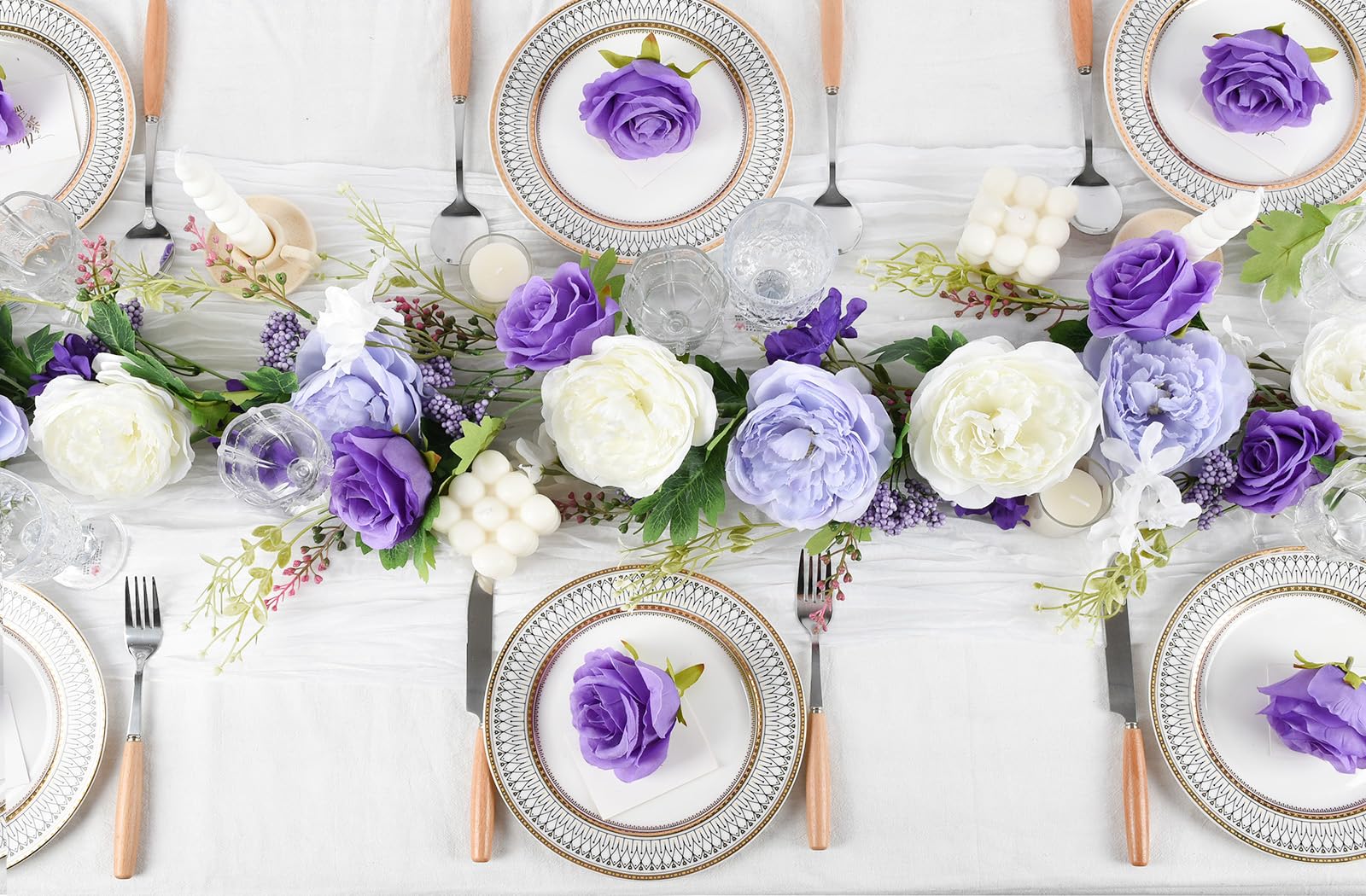 Dearhouse 2Pack Artificial Peony Flower Garland - Silk Peony Garland With Purple White Flowers For Wedding Party Table Decoratio