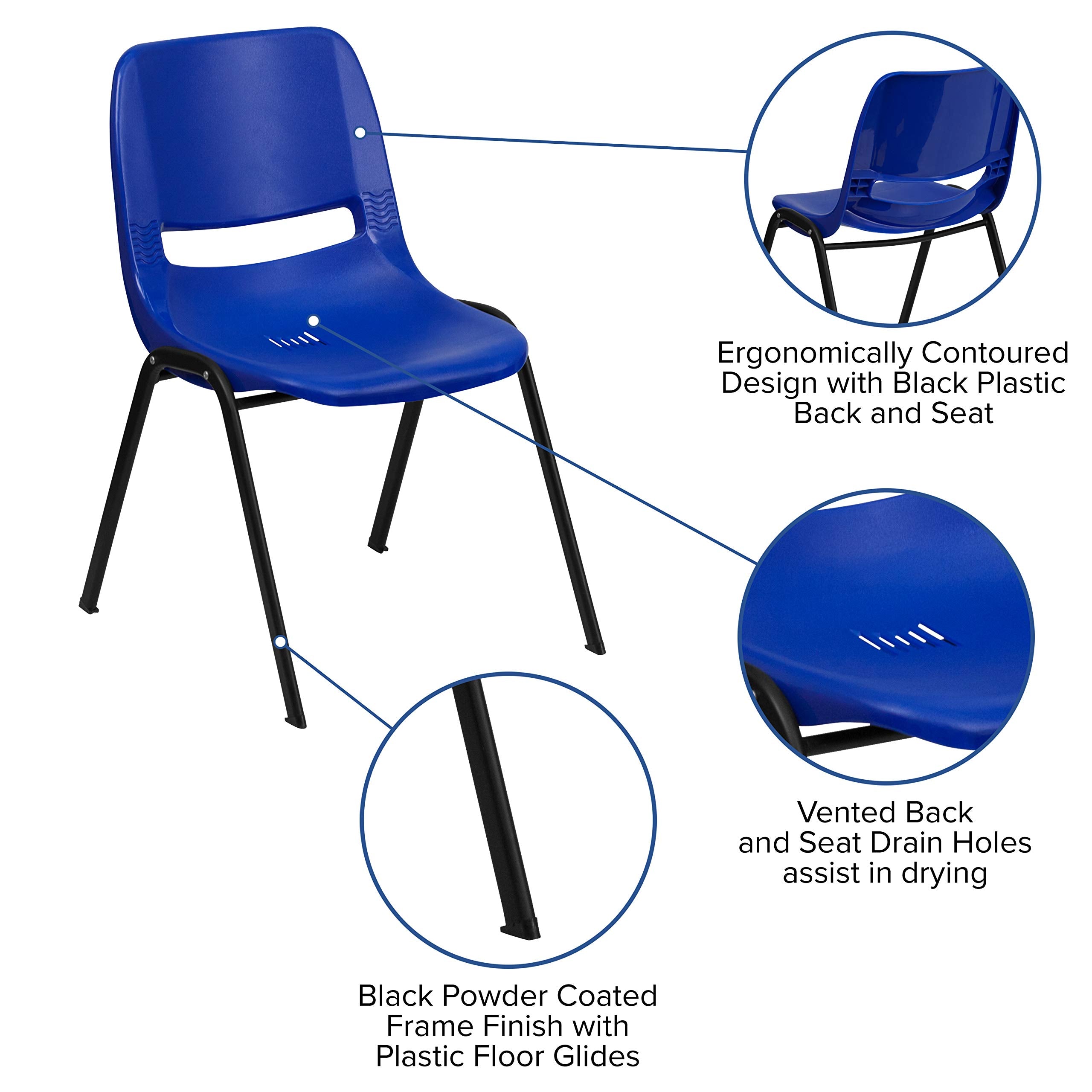 Flash Furniture HERCULES Series 440 lb. Capacity Kid's Navy Ergonomic Shell Stack Chair with Black Frame and 12&quot; Seat Height