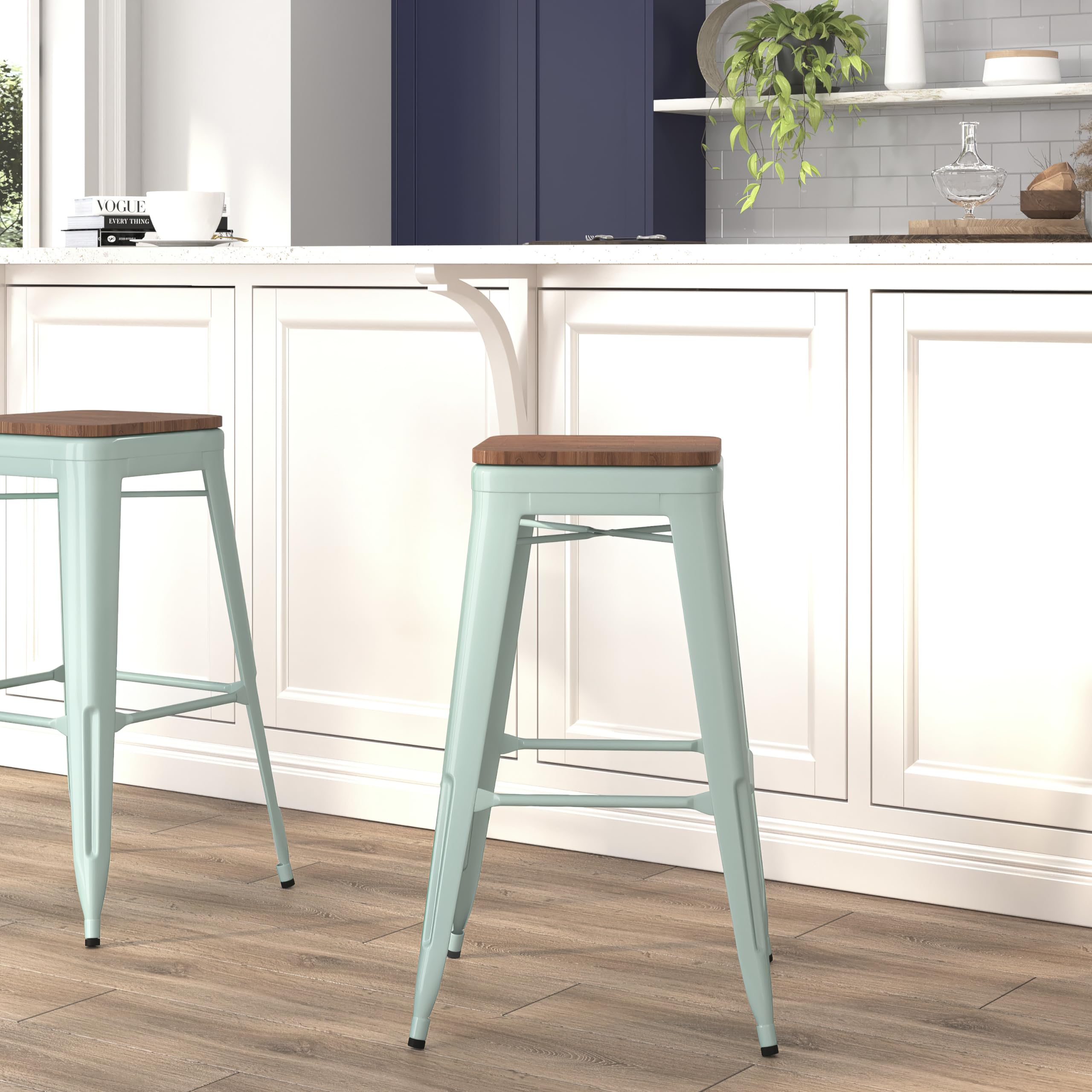 Flash Furniture 30' High Backless Mint Green Barstool With Square Wood Seat