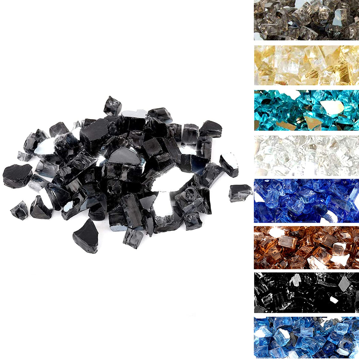 Skyflame 10-Pound Fire Glass For Fireplace Fire Pit And Landscaping, Onyx Black Reflective, 1/2-Inch