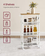 Vasagle Slim Rolling Cart, 4-Tier Storage Cart, Narrow Cart With Handle, 5.1 Inches Deep, Metal Frame, For Kitchen, Dining Room, Living Room, Home Office, Oak Beige And Classic White Ulrc032W09