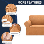 2025 New Stretch Oversized Sofa Slipcovers Couch Sofa Cover For 4 Seater Furniture Protector Covers With Elastic Bottom Jacquard Fabric Small Checks For Pets, Kids - Golden