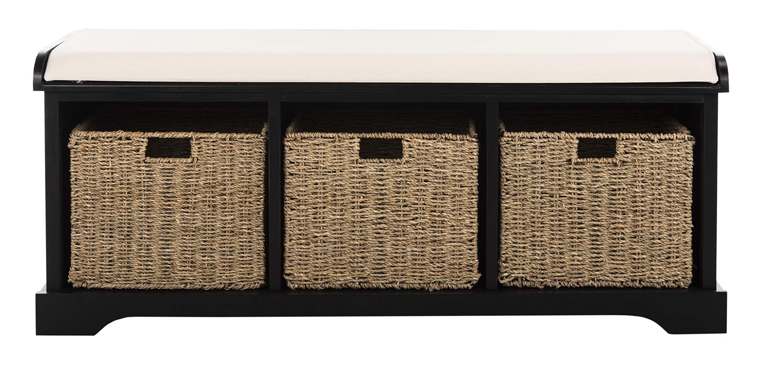 SAFAVIEH Black American Homes Collection Lonan Grey and White Wicker Storage Bench, 0